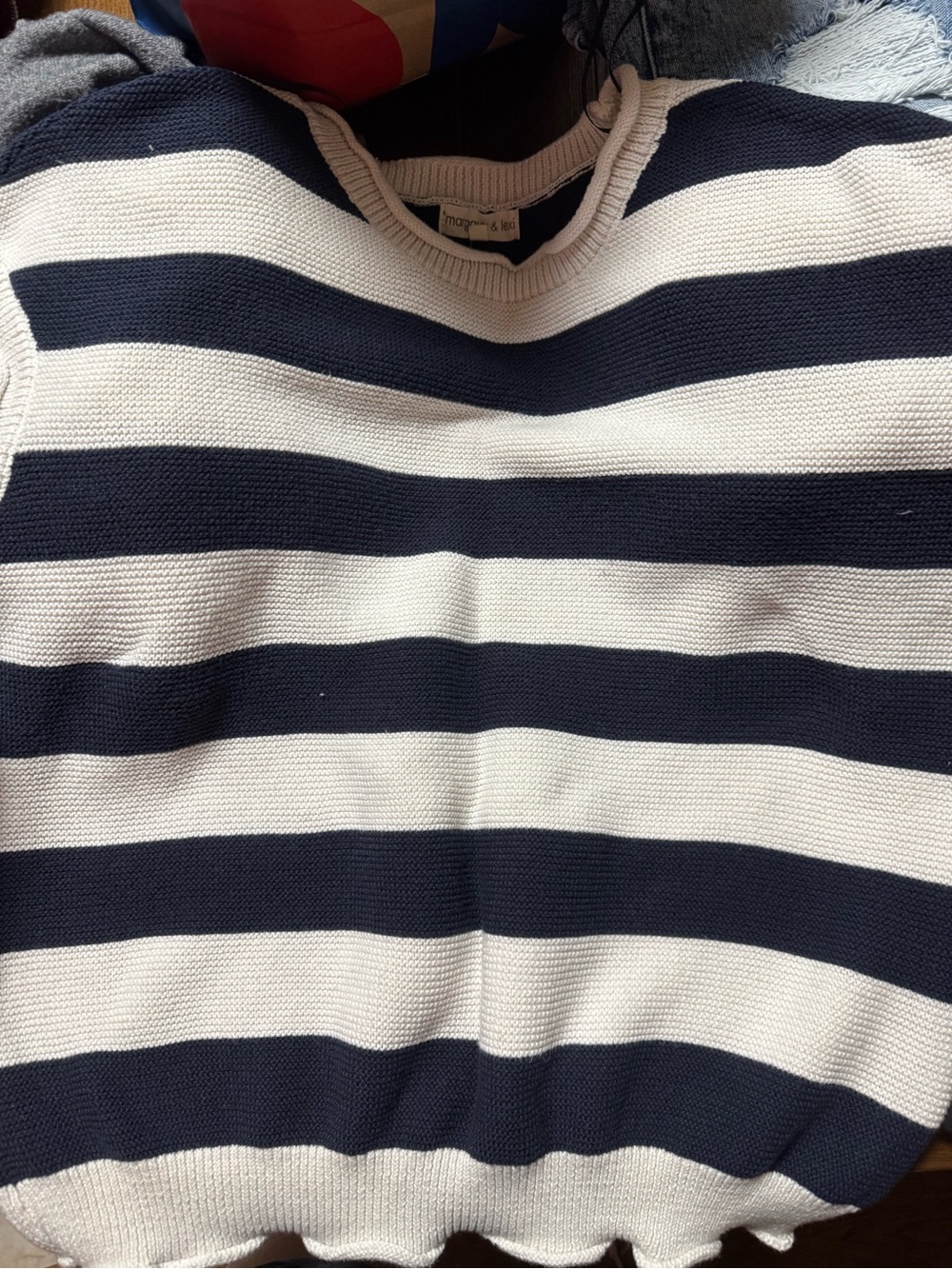 Margaux Navy and White Striped Crewneck Sweater